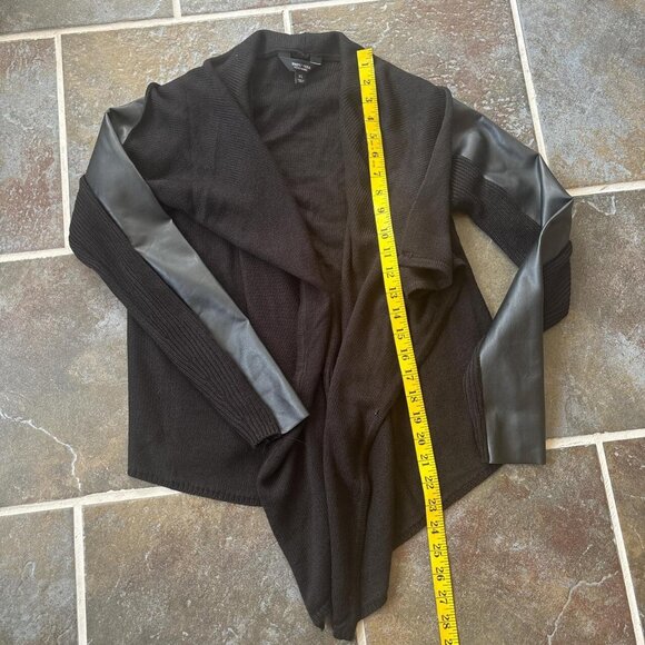 Vera Wang Cardigan Womens XS Black Faux Leather Minimalist Chic - Picture 7 of 8